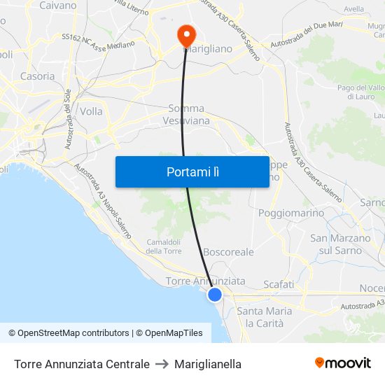 Torre Annunziata Centrale to Mariglianella map