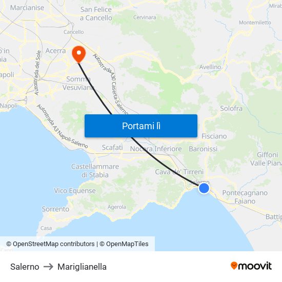 Salerno to Mariglianella map