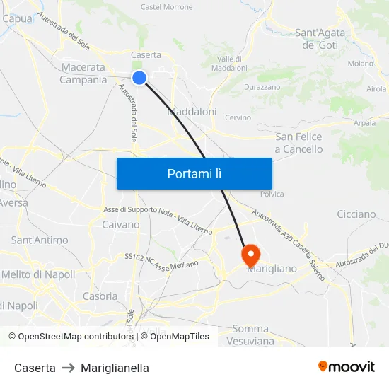 Caserta to Mariglianella map