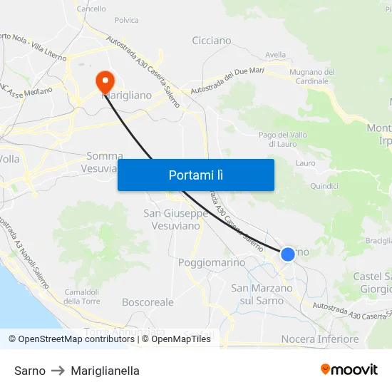 Sarno to Mariglianella map