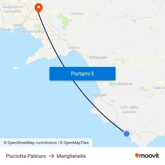 Pisciotta-Palinuro to Mariglianella map