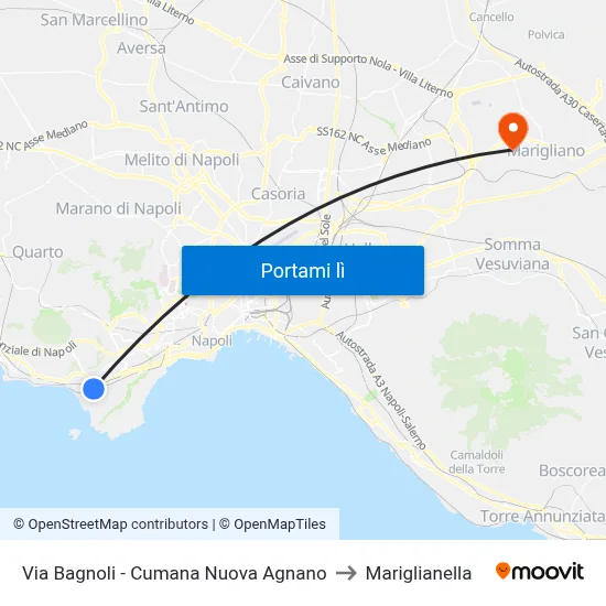 Via Bagnoli - Cumana Nuova Agnano to Mariglianella map