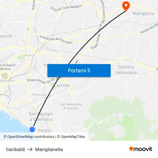 Garibaldi to Mariglianella map