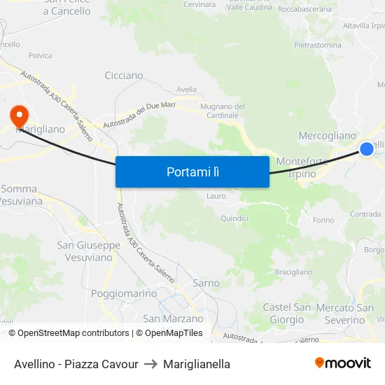 Avellino - Piazza Cavour to Mariglianella map