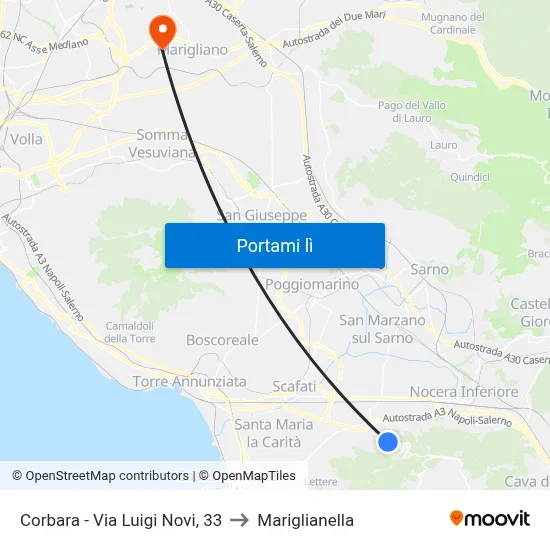 Corbara - Via Luigi Novi, 33 to Mariglianella map
