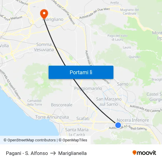 Pagani - S. Alfonso to Mariglianella map