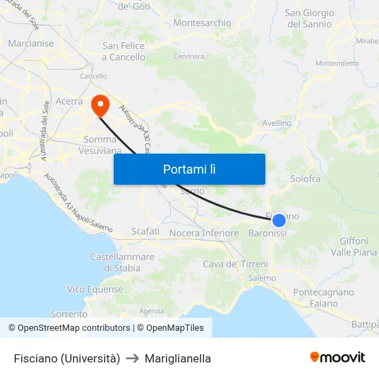 Fisciano (Università) to Mariglianella map