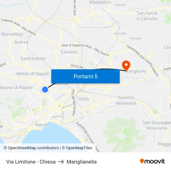 Via Limitone - Chiesa to Mariglianella map