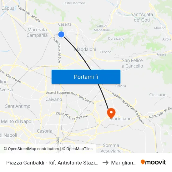 Piazza Garibaldi - Rif. Antistante Stazione FS to Mariglianella map