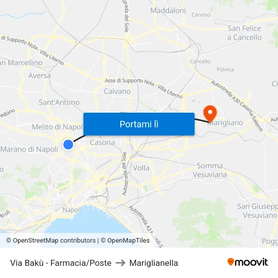 Via Bakù - Farmacia/Poste to Mariglianella map