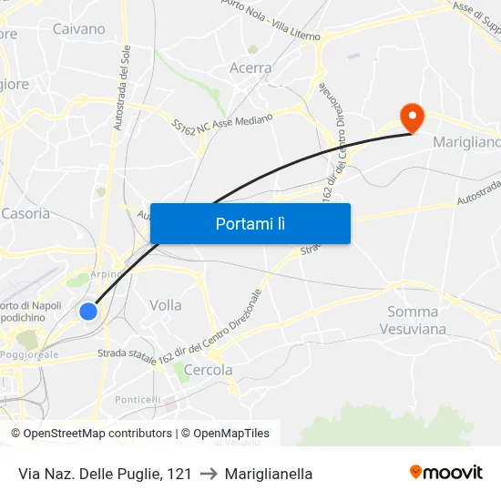 Via Naz. Delle Puglie, 121 to Mariglianella map