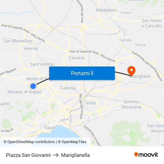 Piazza San Giovanni to Mariglianella map