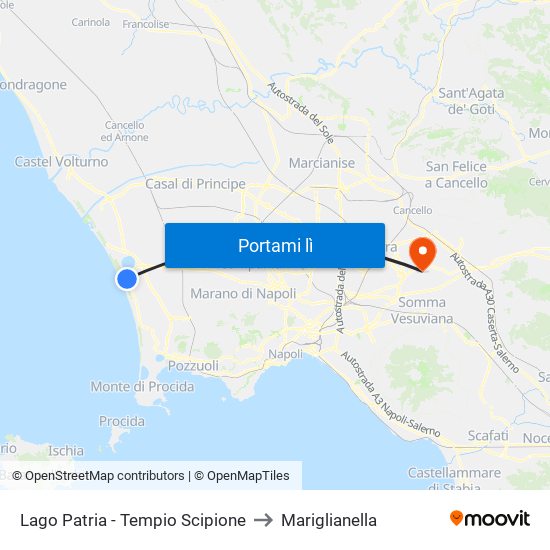 Lago Patria - Tempio Scipione to Mariglianella map