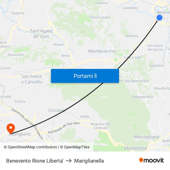 Benevento Rione Liberta' to Mariglianella map