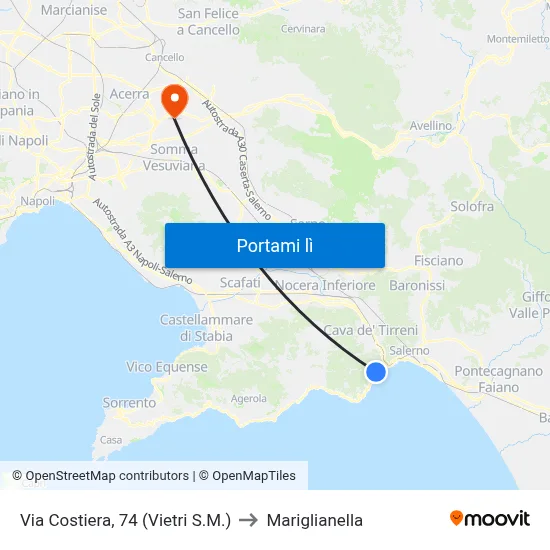 Via Costiera, 74 (Vietri S.M.) to Mariglianella map