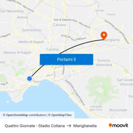 Quattro Giornate - Stadio Collana to Mariglianella map