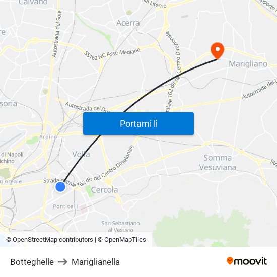 Botteghelle to Mariglianella map