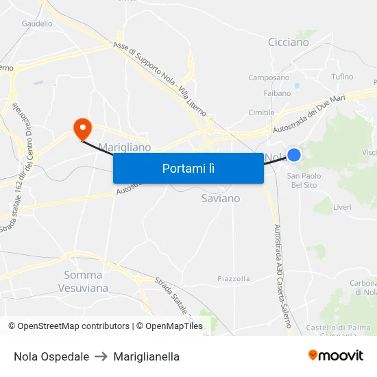 Nola Ospedale to Mariglianella map
