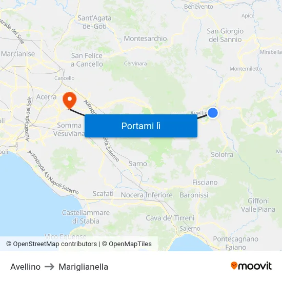 Avellino to Mariglianella map