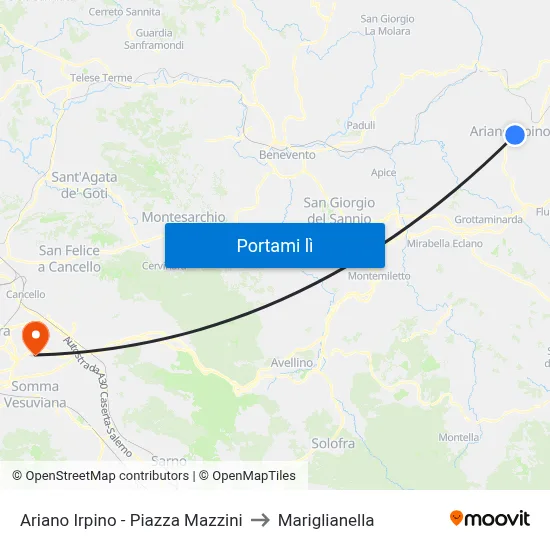 Ariano Irpino - Piazza Mazzini to Mariglianella map