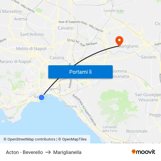 Acton - Beverello to Mariglianella map