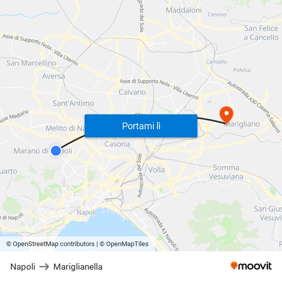 Napoli to Mariglianella map