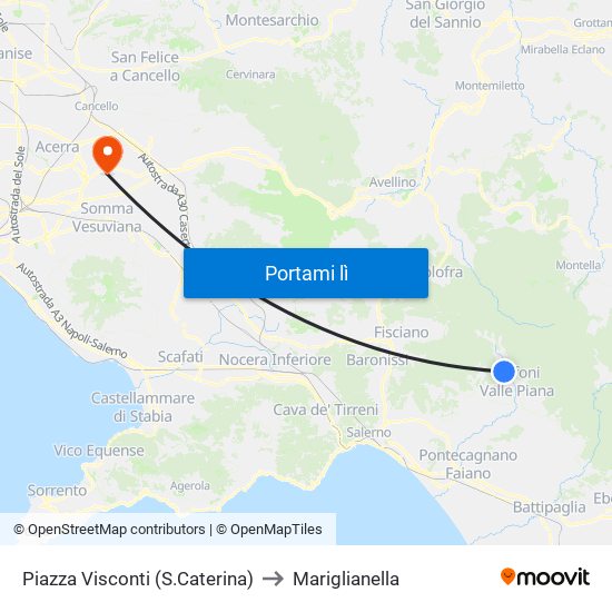 Piazza Visconti (S.Caterina) to Mariglianella map