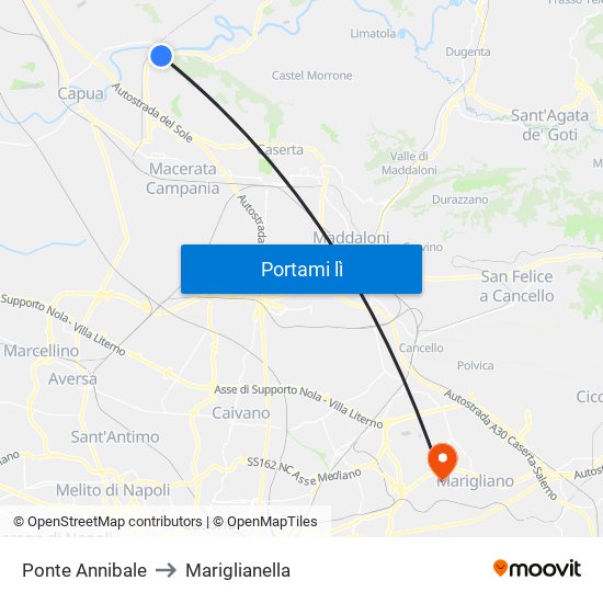 Ponte Annibale to Mariglianella map