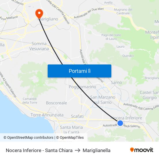 Nocera Inferiore - Santa Chiara to Mariglianella map