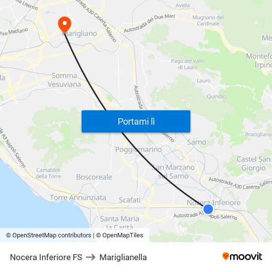 Nocera Inferiore FS to Mariglianella map
