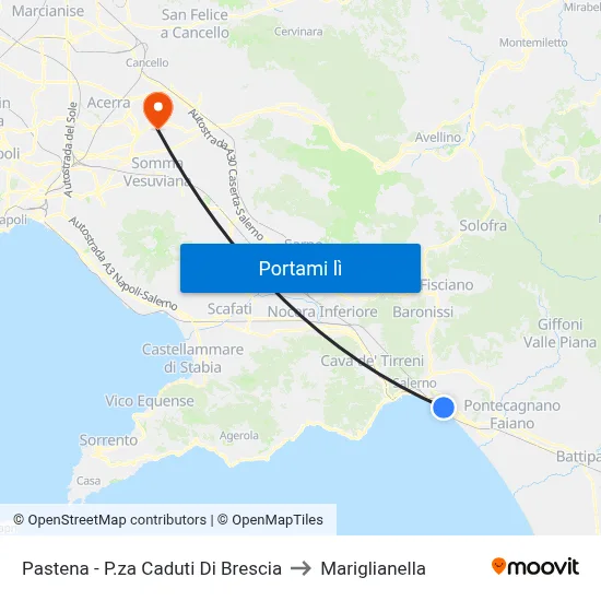 Pastena - P.za Caduti Di Brescia to Mariglianella map