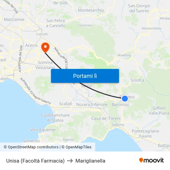 Unisa (Facoltà Farmacia) to Mariglianella map