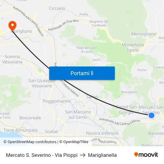 Mercato S. Severino - Via Pioppi to Mariglianella map