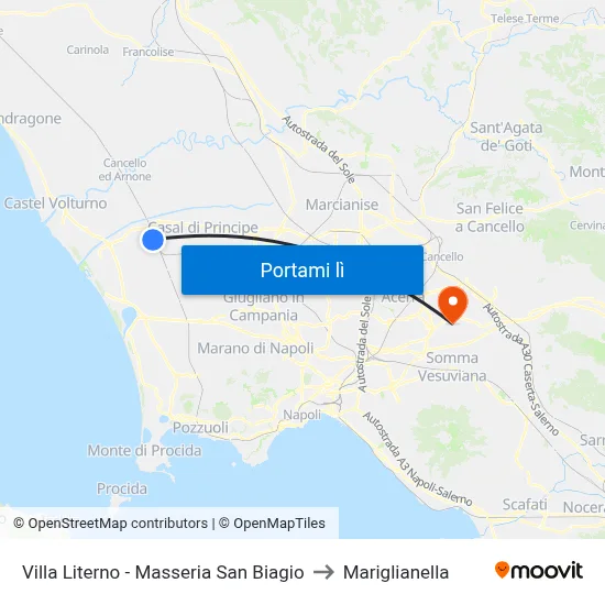 Villa Literno - Masseria San Biagio to Mariglianella map