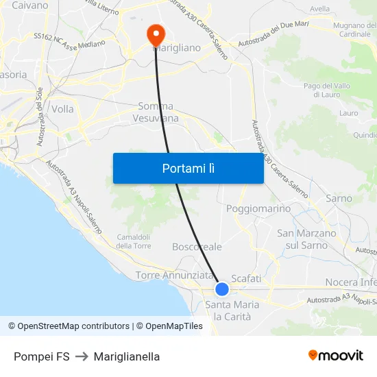 Pompei FS to Mariglianella map