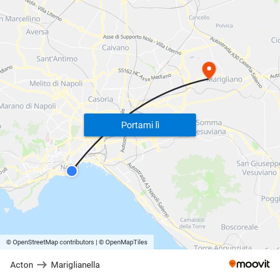 Acton to Mariglianella map