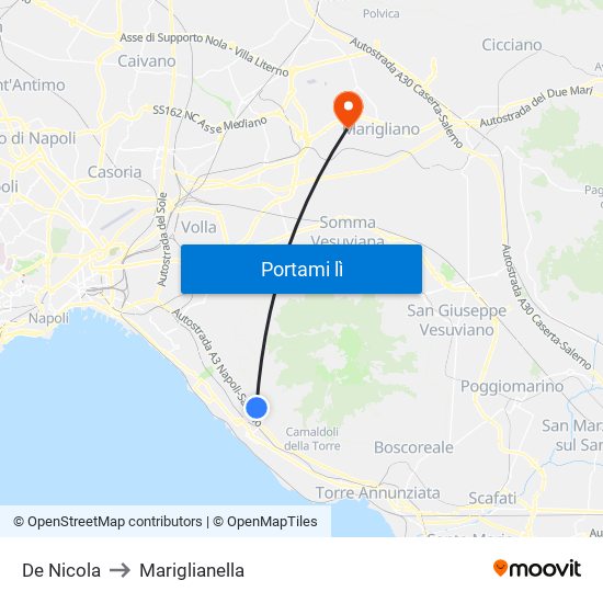 De Nicola to Mariglianella map
