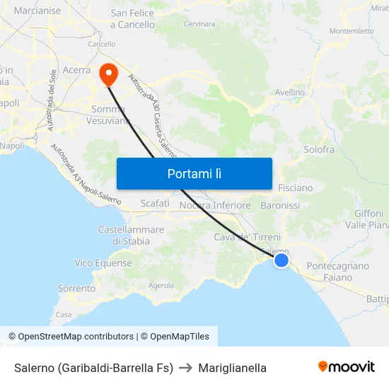 Salerno (Garibaldi-Barrella Fs) to Mariglianella map
