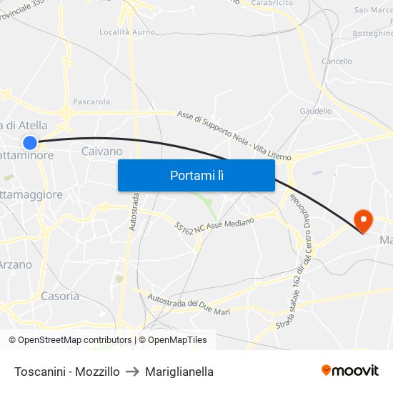 Toscanini - Mozzillo to Mariglianella map