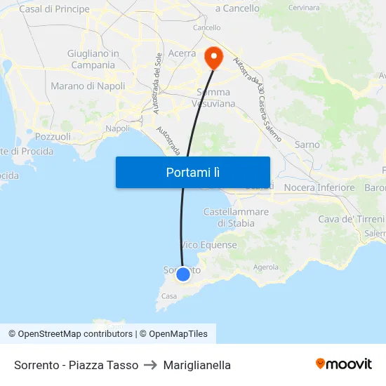 Sorrento - Piazza Tasso to Mariglianella map