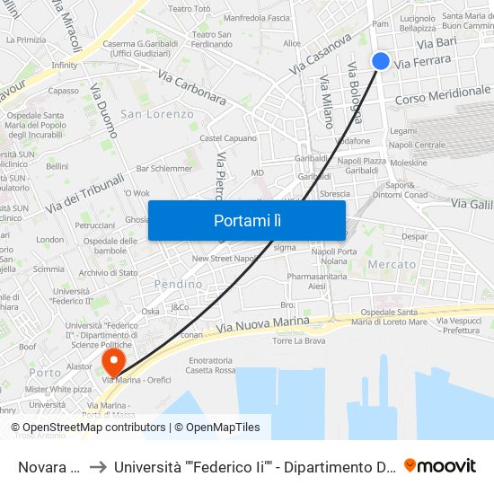 Novara - Bari to Università ""Federico Ii"" - Dipartimento Di Giurisprudenza map