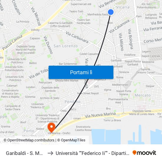 Garibaldi - S. Maria Della Fede to Università ""Federico Ii"" - Dipartimento Di Giurisprudenza map