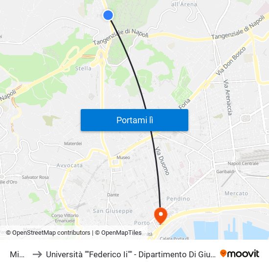 Miano to Università ""Federico Ii"" - Dipartimento Di Giurisprudenza map