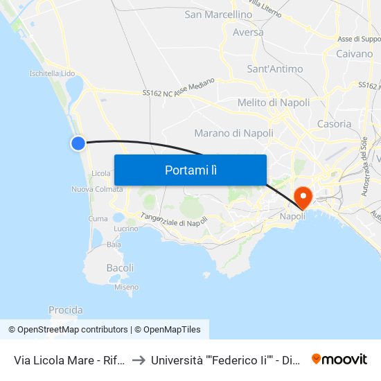 Via Licola Mare - Rif. Lido Del Carabiniere to Università ""Federico Ii"" - Dipartimento Di Giurisprudenza map