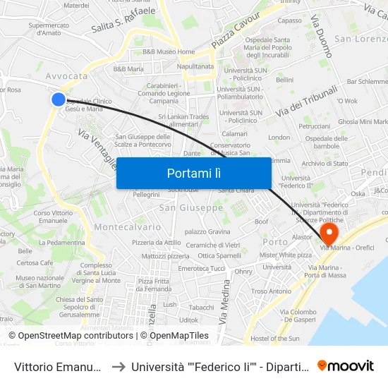 Vittorio Emanuele II - Mazzini to Università ""Federico Ii"" - Dipartimento Di Giurisprudenza map