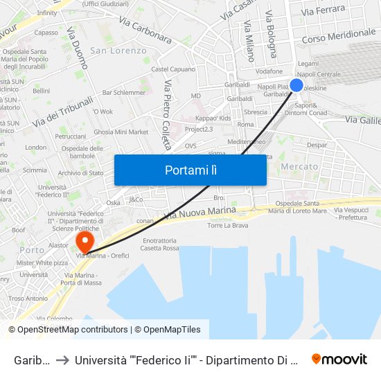 Garibaldi to Università ""Federico Ii"" - Dipartimento Di Giurisprudenza map