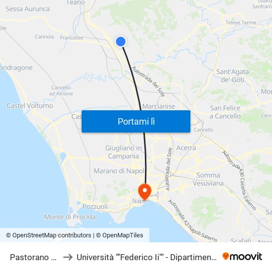 Pastorano Cimitero to Università ""Federico Ii"" - Dipartimento Di Giurisprudenza map