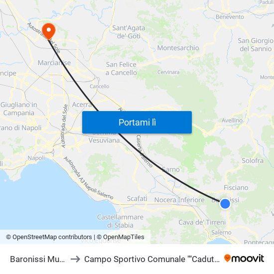 Baronissi Municipio to Campo Sportivo Comunale ""Caduti Di Superga"" map