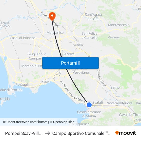 Pompei Scavi-Villa Dei Misteri to Campo Sportivo Comunale ""Caduti Di Superga"" map