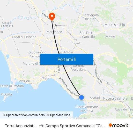 Torre Annunziata-Oplonti to Campo Sportivo Comunale ""Caduti Di Superga"" map